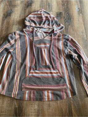 Wallflower Striped Hooded Pullover in Brown, Rust, Cream